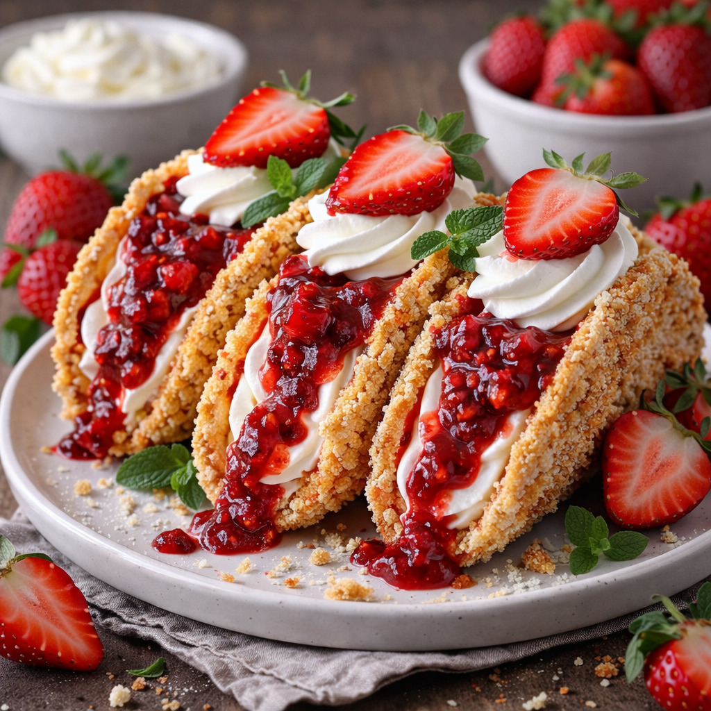 Creamy Strawberry Crunch Cheesecake Tacos