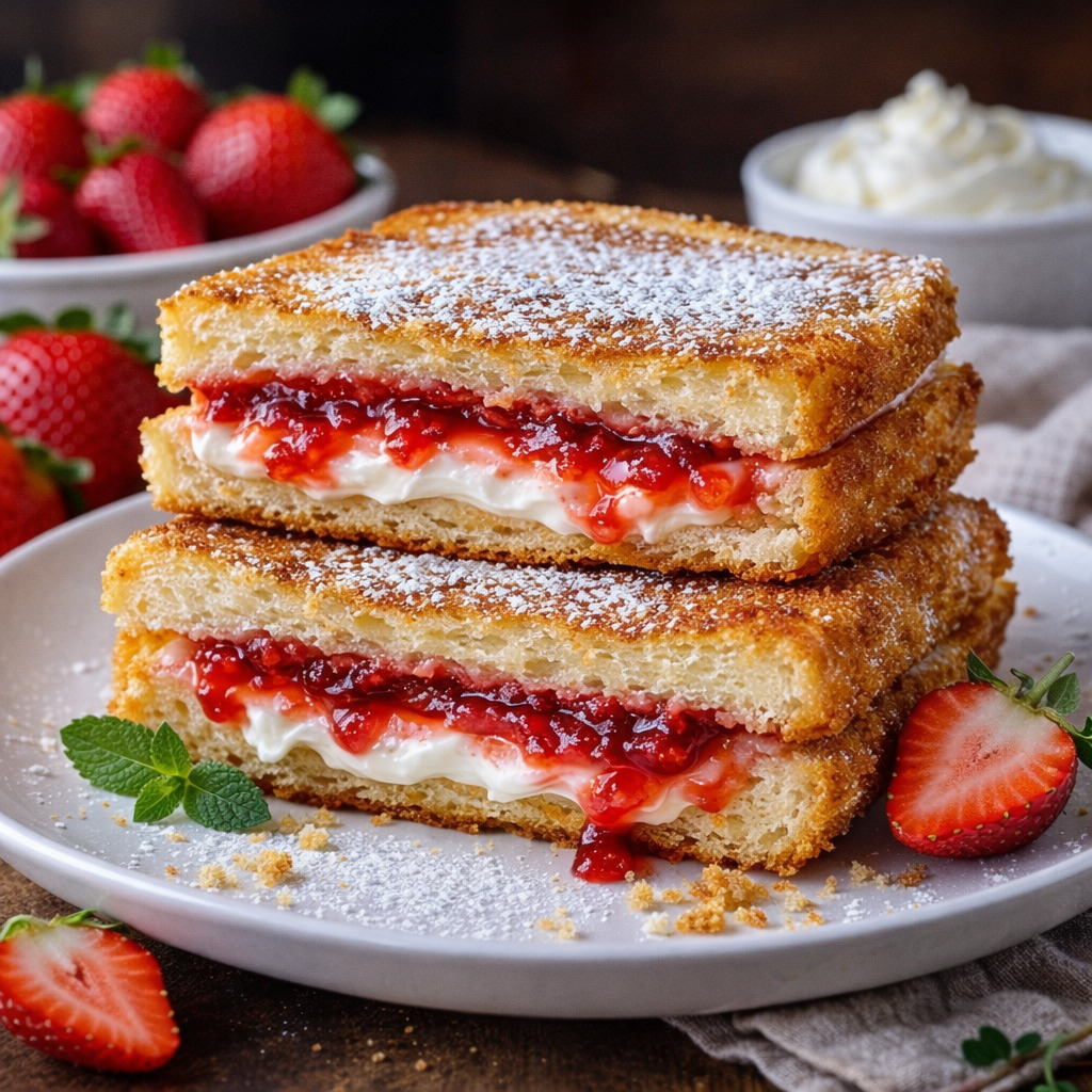 Golden Fried Strawberry Cheesecake Sandwiches