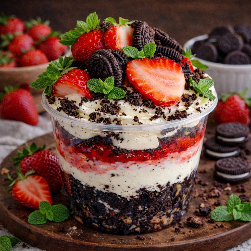 Creamy Strawberry Oreo Cheesecake Cup