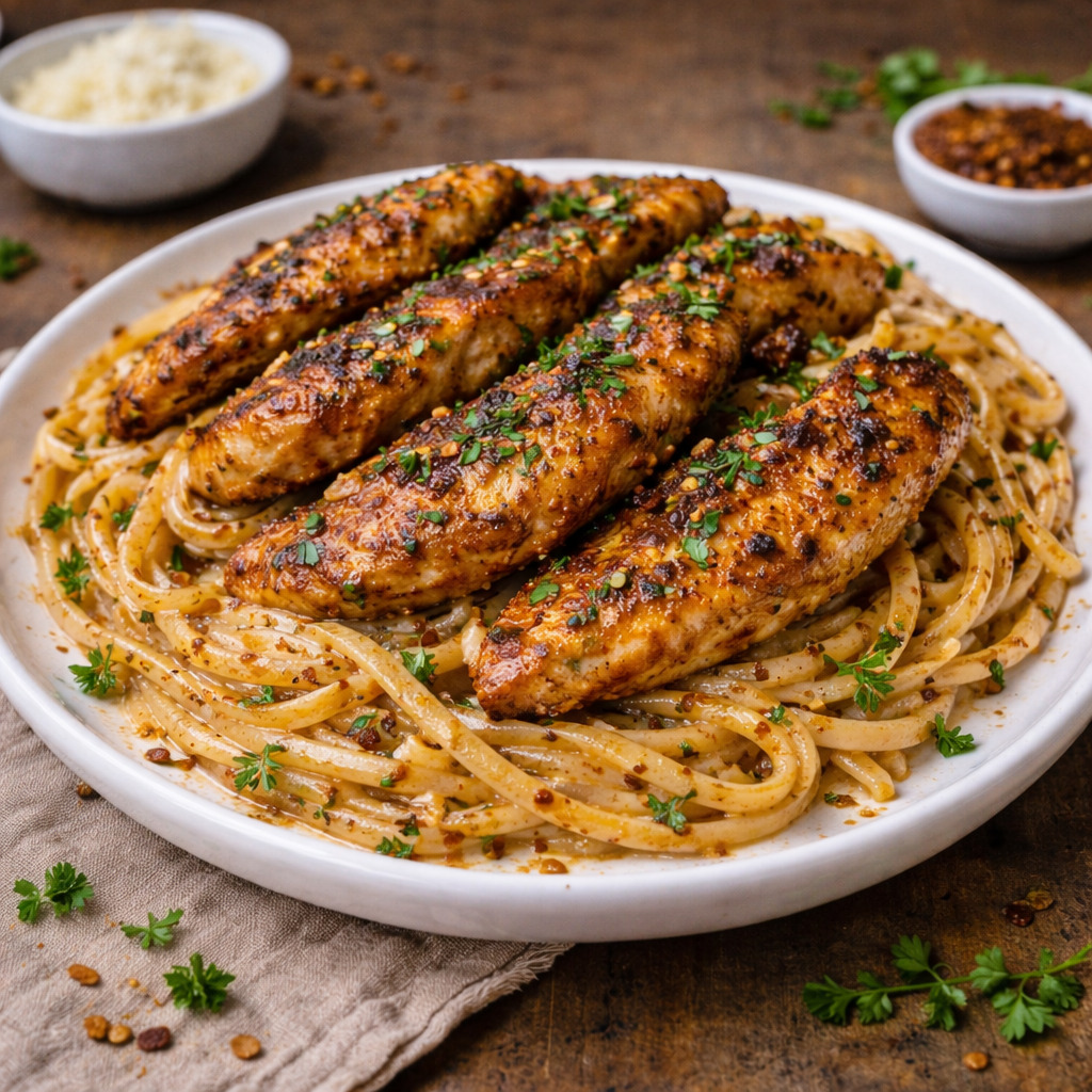 Creamy Spicy Cajun Chicken Linguine in Creamy Garlic Parmesan Sauce